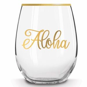 Set of 2 Hawaii Stemless Wine Glass, Golden Aloha Set of Two - New With Tags!